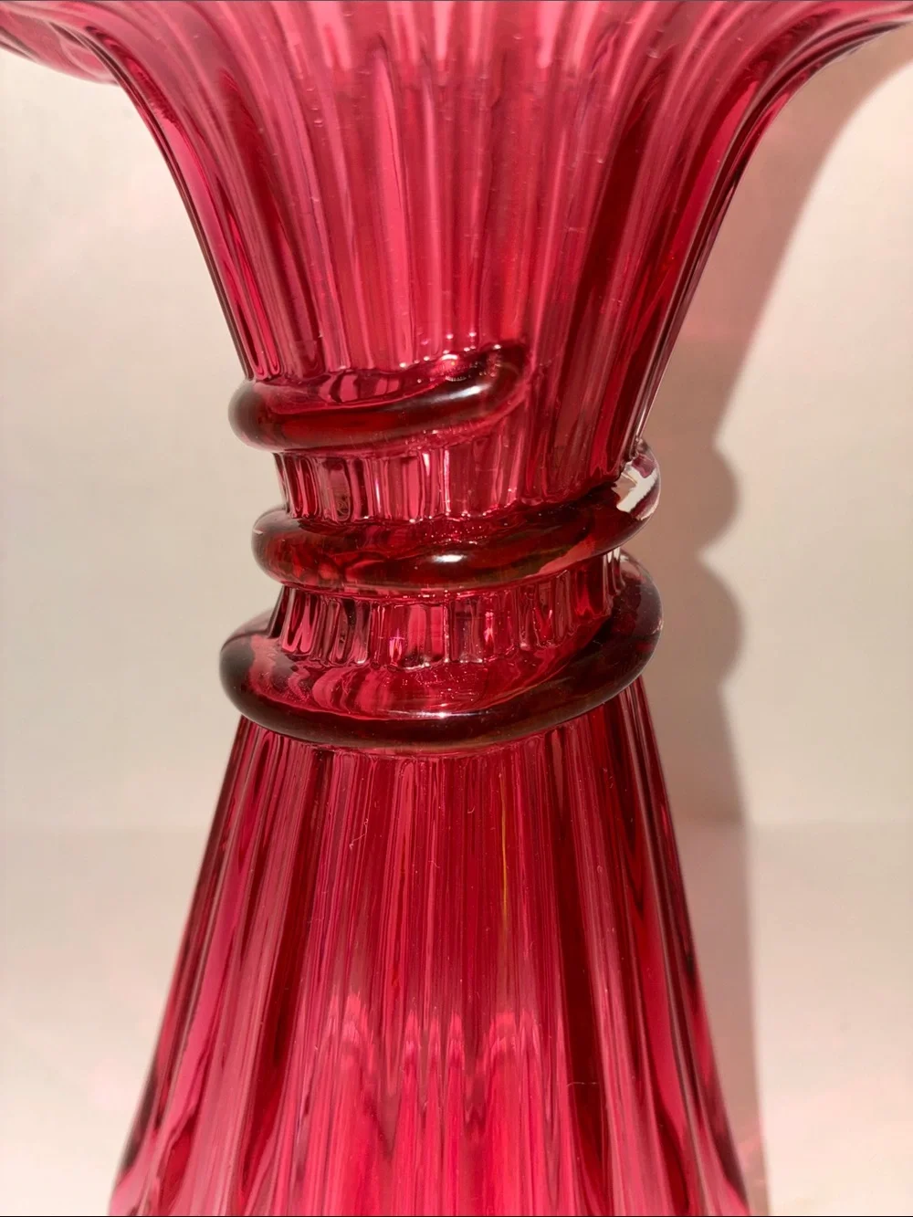 Fenton Cranberry Pink Ruffled Wheat Glass Vase